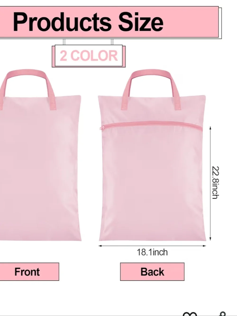 Pink Waterproof Reusable Wet Bag - 2 Pack